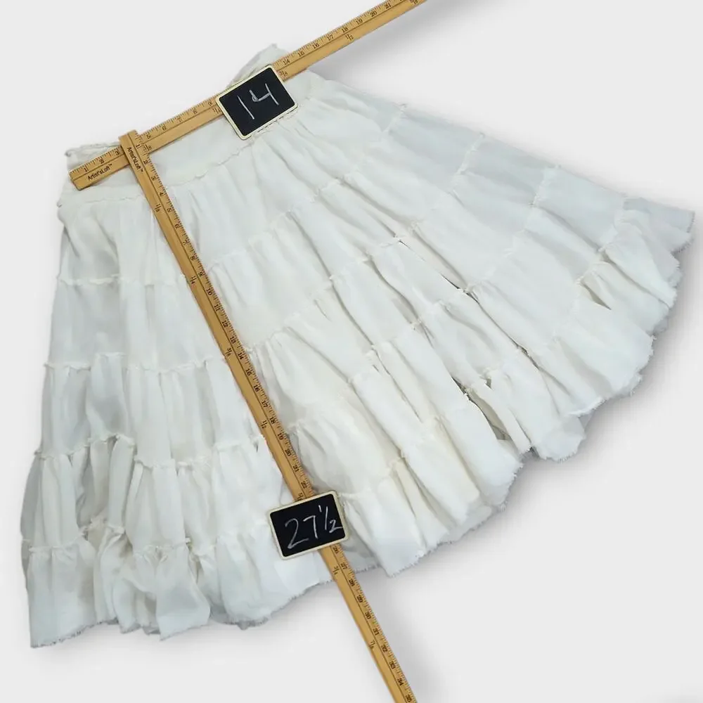 Ing White Tiered Cotton Skirt Size S Ruffle Boho Cottagecore Midi Below Knee - Picture 4 of 12